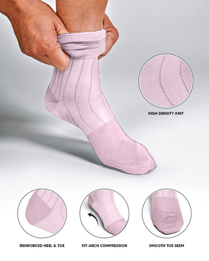 Vittorio Farina Men's Ribbed Shear Nylon Anklet Dress Socks - ank - pink - 3 - Classy Cufflinks