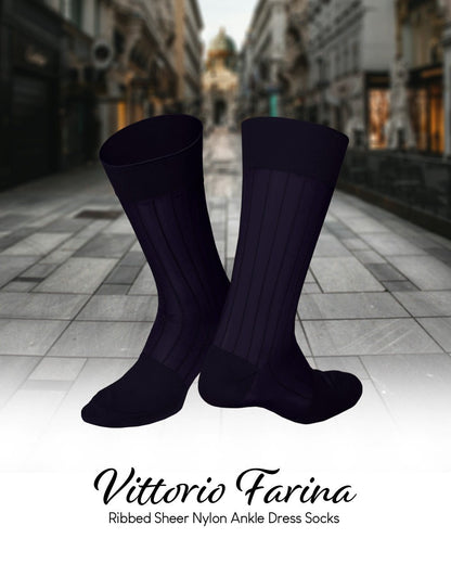 Vittorio Farina Men's Ribbed Shear Nylon Anklet Dress Socks - ank - purple - 12 - Classy Cufflinks