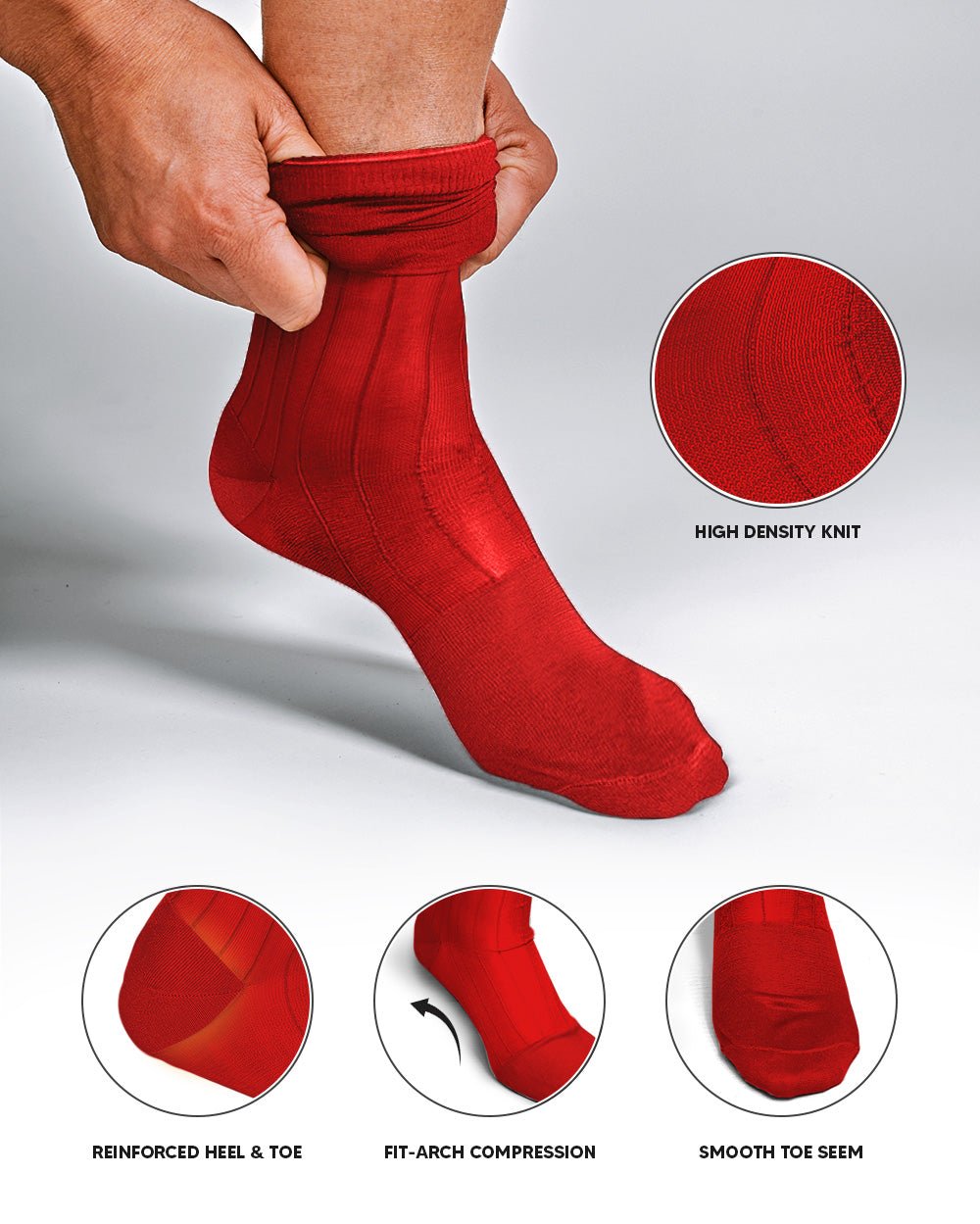 Vittorio Farina Men's Ribbed Shear Nylon Anklet Dress Socks - ank - red - 3 - Classy Cufflinks