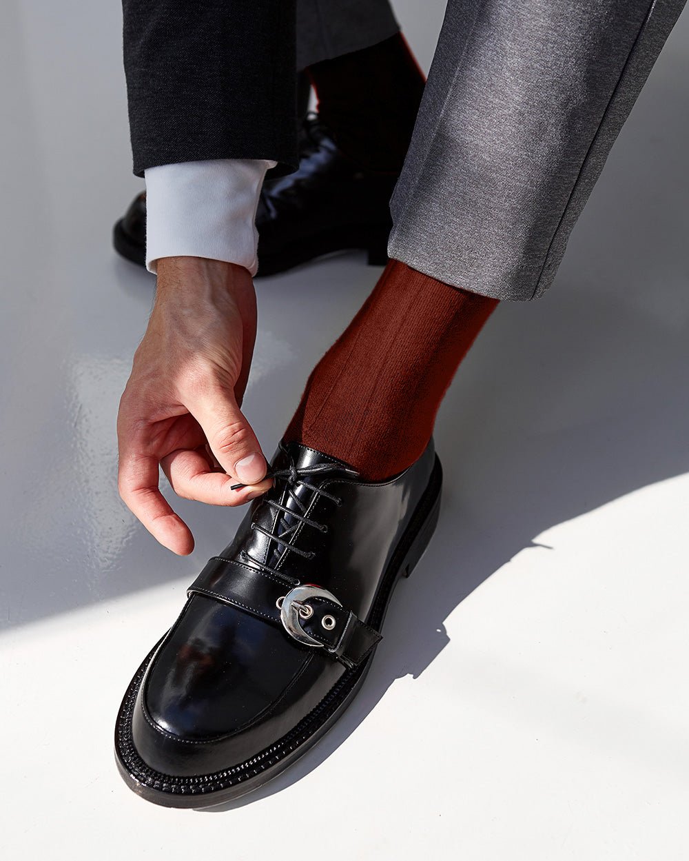Vittorio Farina Men's Ribbed Shear Nylon Anklet Dress Socks - ank - rust - 12 - Classy Cufflinks