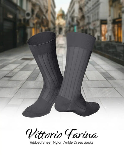 Vittorio Farina Men's Ribbed Shear Nylon Anklet Dress Socks - ank - rust - 12 - Classy Cufflinks