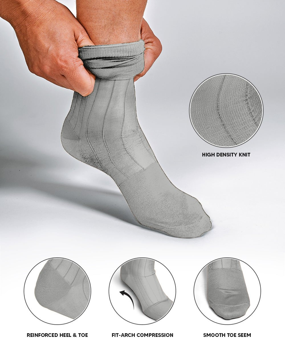 Vittorio Farina Men's Ribbed Shear Nylon Anklet Dress Socks - ank - silver - grey - 3 - Classy Cufflinks