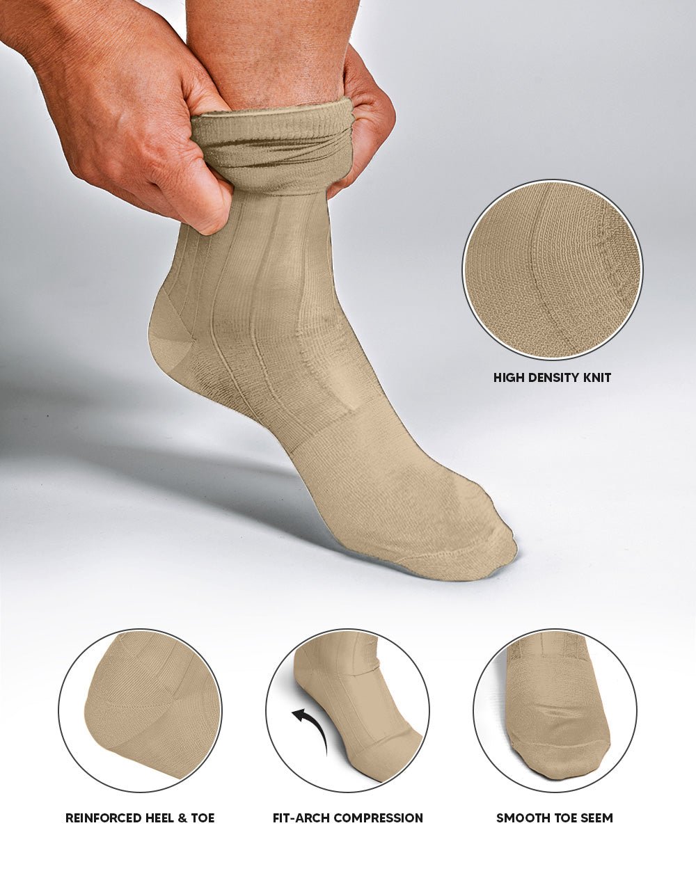 Vittorio Farina Men's Ribbed Shear Nylon Anklet Dress Socks - ank - taupe - 3 - Classy Cufflinks