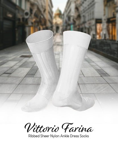 Vittorio Farina Men's Ribbed Shear Nylon Anklet Dress Socks - ank - white - 12 - Classy Cufflinks
