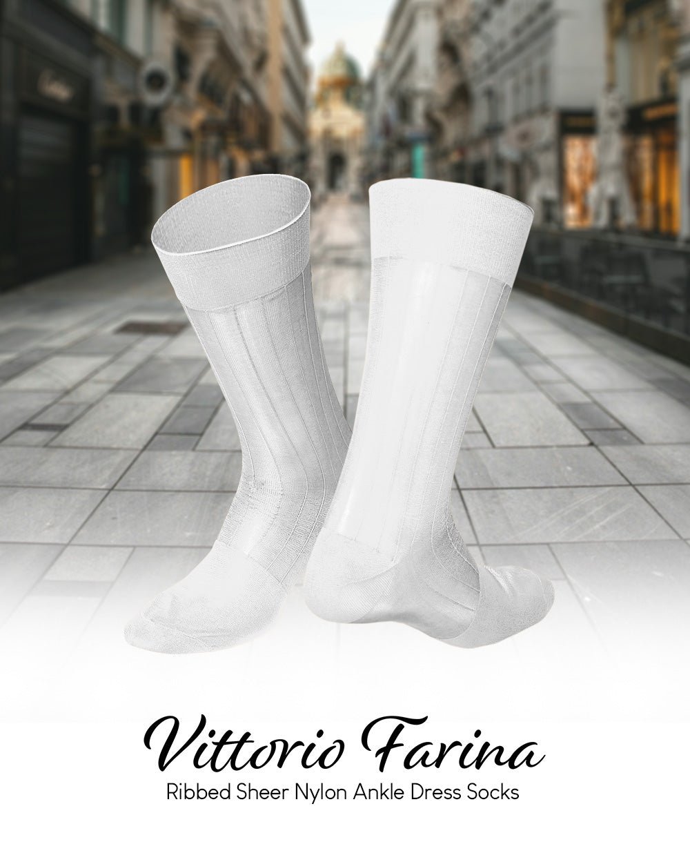 Vittorio Farina Men's Ribbed Shear Nylon Anklet Dress Socks - ank - white - 3 - Classy Cufflinks