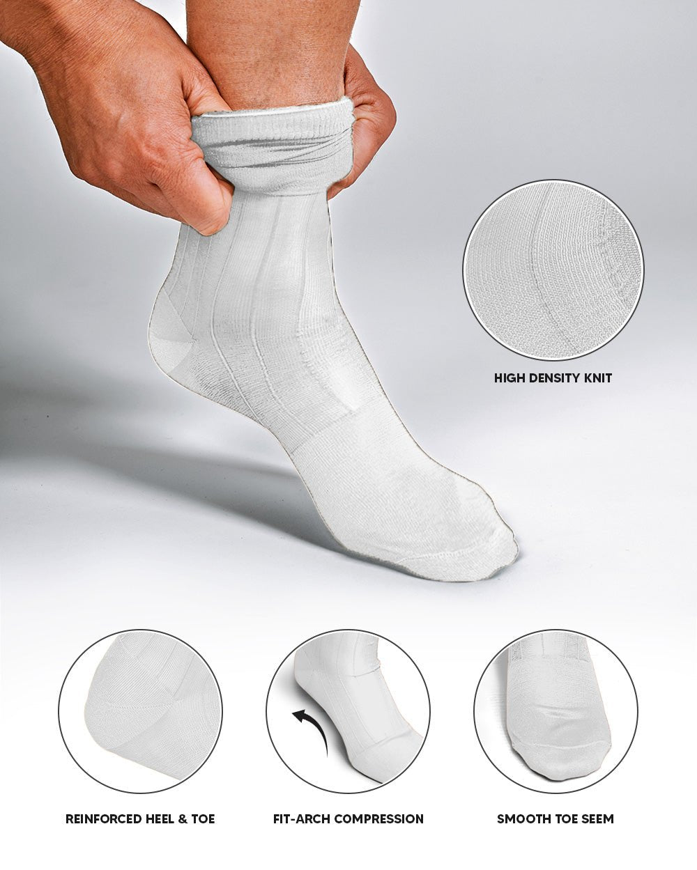 Vittorio Farina Men's Ribbed Shear Nylon Anklet Dress Socks - ank - white - 3 - Classy Cufflinks