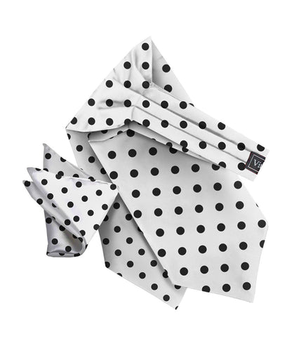 Vittorio Farina Men's Polka Dot Satin Ascot & Pocket Square - ASCOTS - PD_WHITE_BLACK - Classy Cufflinks