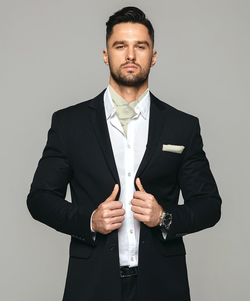 Vittorio Farina Men's Solid Satin Ascot & Pocket Square - ASCOTS - SOLID_BEIGE - Classy Cufflinks