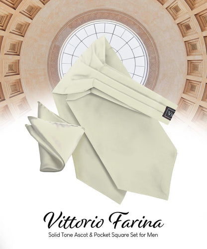 Vittorio Farina Men's Solid Satin Ascot & Pocket Square - ASCOTS - SOLID_BEIGE - Classy Cufflinks