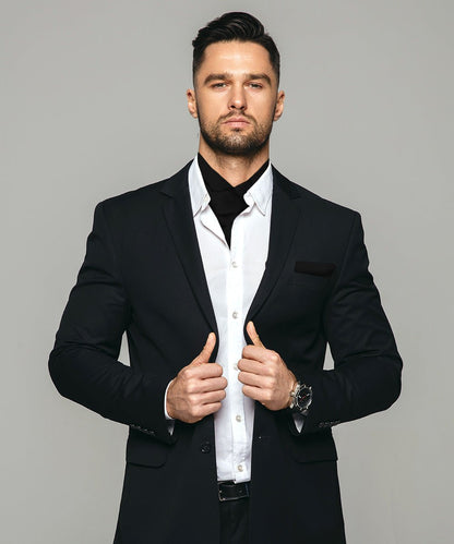 Vittorio Farina Men's Solid Satin Ascot & Pocket Square - ASCOTS - SOLID_BLACK - Classy Cufflinks