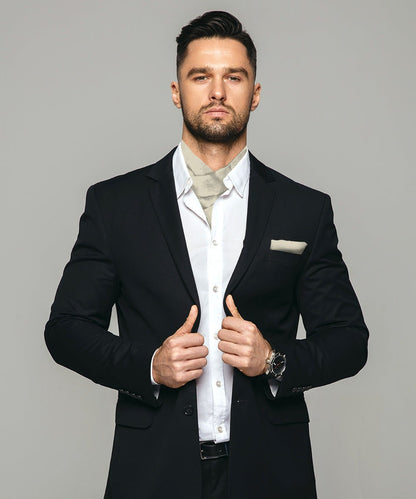 Vittorio Farina Men's Solid Satin Ascot & Pocket Square - ASCOTS - SOLID_IVORY - Classy Cufflinks