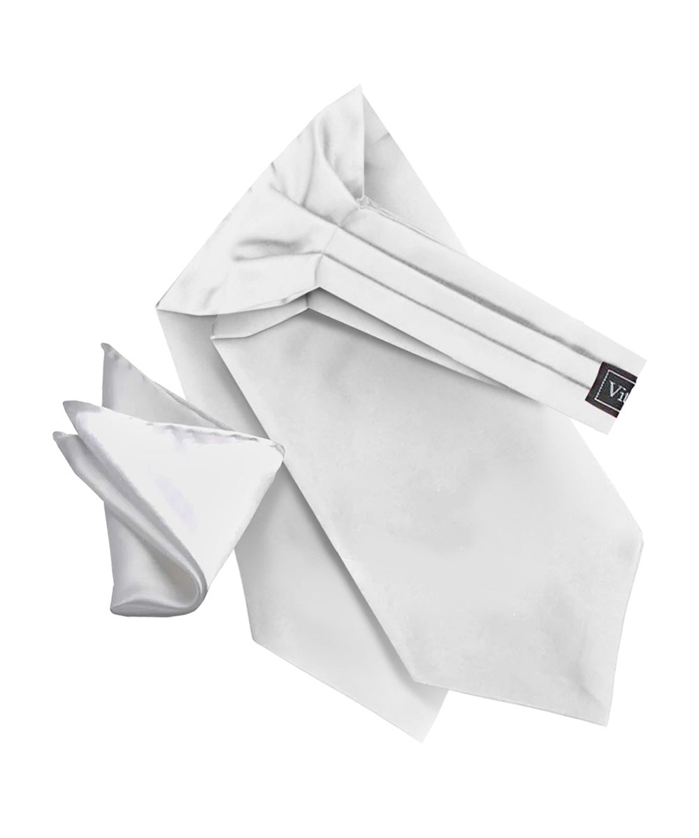 Vittorio Farina Men's Solid Satin Ascot & Pocket Square - ASCOTS - SOLID_WHITE - Classy Cufflinks