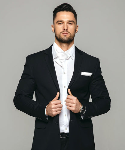Vittorio Farina Men's Solid Satin Ascot & Pocket Square - ASCOTS - SOLID_WHITE - Classy Cufflinks