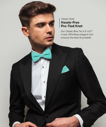 Vittorio Farina Classic Bow Tie & Pocket Square - basic - bow - tie - hanky - aqua - Classy Cufflinks