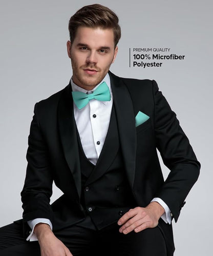 Vittorio Farina Classic Bow Tie & Pocket Square - basic - bow - tie - hanky - aqua - Classy Cufflinks