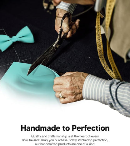 Vittorio Farina Classic Bow Tie & Pocket Square - basic - bow - tie - hanky - aqua - Classy Cufflinks
