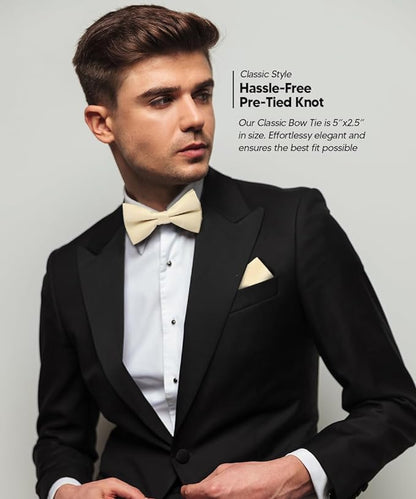 Vittorio Farina Classic Bow Tie & Pocket Square - basic - bow - tie - hanky - beige - Classy Cufflinks