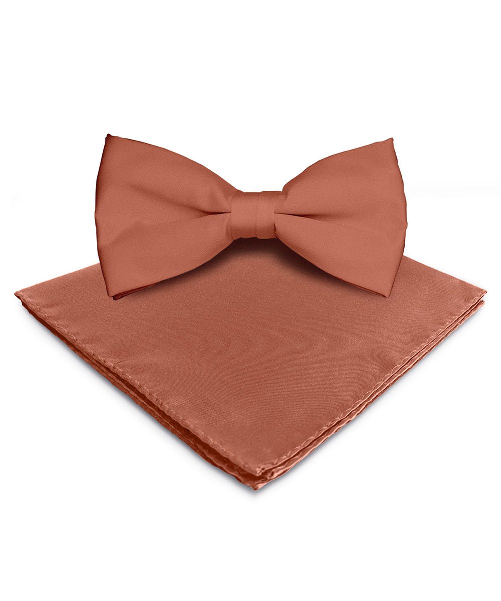 Vittorio Farina Men's Satin Bow Tie & Pocket Square in Gift Box - basic - bow - tie - hanky - blush - Classy Cufflinks