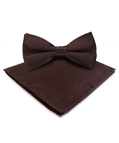 Vittorio Farina Men's Satin Bow Tie & Pocket Square in Gift Box - basic - bow - tie - hanky - brown - Classy Cufflinks