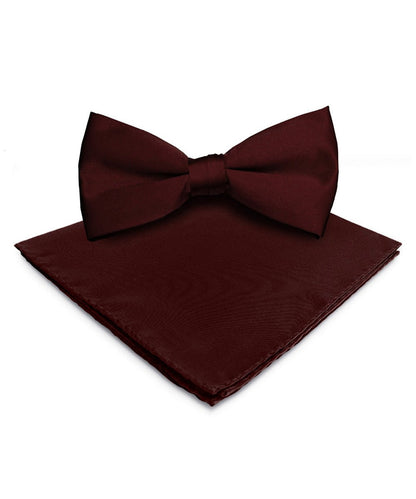 Vittorio Farina Men's Satin Bow Tie & Pocket Square in Gift Box - basic - bow - tie - hanky - burgundy - Classy Cufflinks