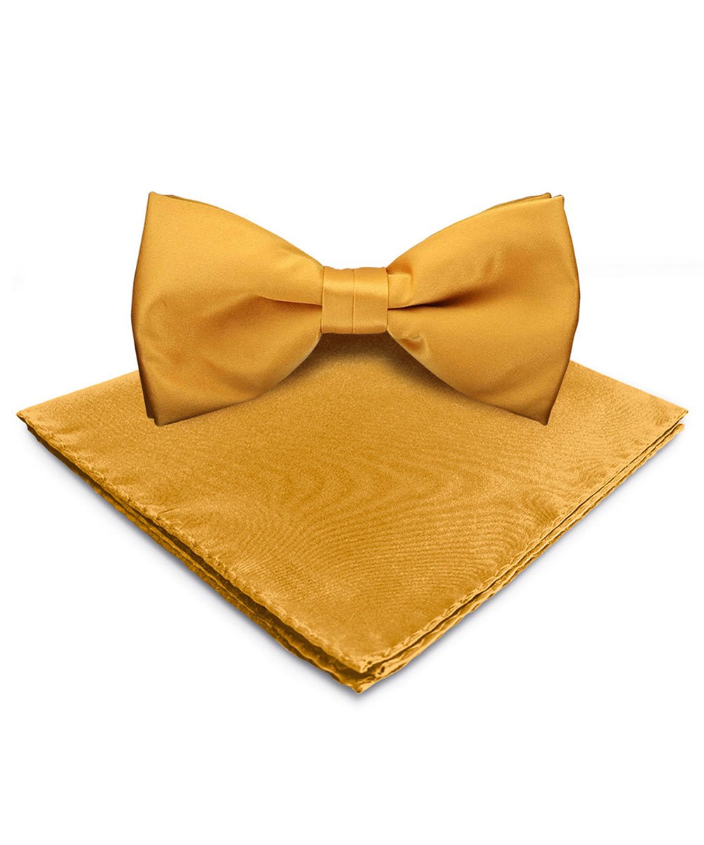 Vittorio Farina Men's Satin Bow Tie & Pocket Square in Gift Box - basic - bow - tie - hanky - gold - Classy Cufflinks