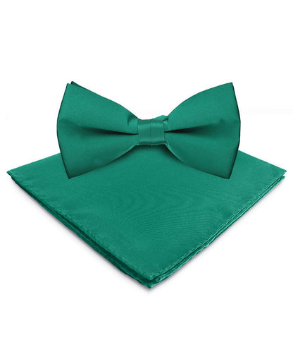 Vittorio Farina Men's Satin Bow Tie & Pocket Square in Gift Box - basic - bow - tie - hanky - kelly - Classy Cufflinks