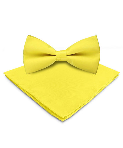 Vittorio Farina Men's Satin Bow Tie & Pocket Square in Gift Box - basic - bow - tie - hanky - lemon - Classy Cufflinks