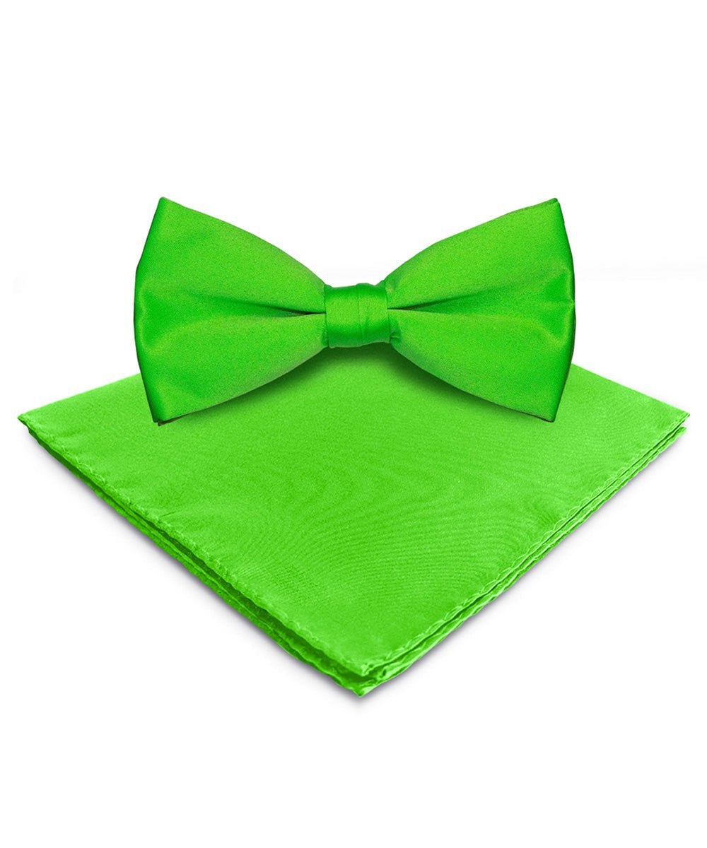 Vittorio Farina Men's Satin Bow Tie & Pocket Square in Gift Box - basic - bow - tie - hanky - lime - Classy Cufflinks