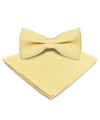 Vittorio Farina Men's Satin Bow Tie & Pocket Square in Gift Box - basic - bow - tie - hanky - maize - Classy Cufflinks
