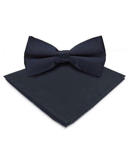 Vittorio Farina Men's Satin Bow Tie & Pocket Square in Gift Box - basic - bow - tie - hanky - navy - Classy Cufflinks