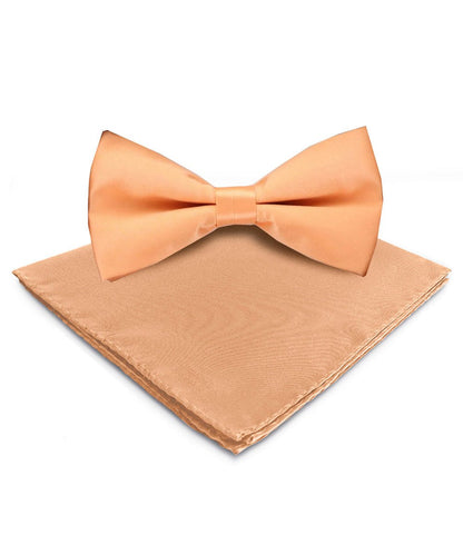 Vittorio Farina Men's Satin Bow Tie & Pocket Square in Gift Box - basic - bow - tie - hanky - peach - Classy Cufflinks