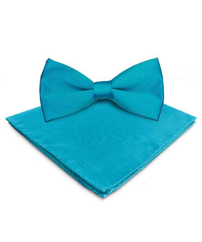 Vittorio Farina Men's Satin Bow Tie & Pocket Square in Gift Box - basic - bow - tie - hanky - turquoise - Classy Cufflinks