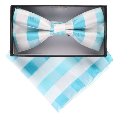 Vittorio Farina Men's Geometric Design Satin Bow Tie & Pocket Square in Gift Box - BH - D - 21006 - Classy Cufflinks