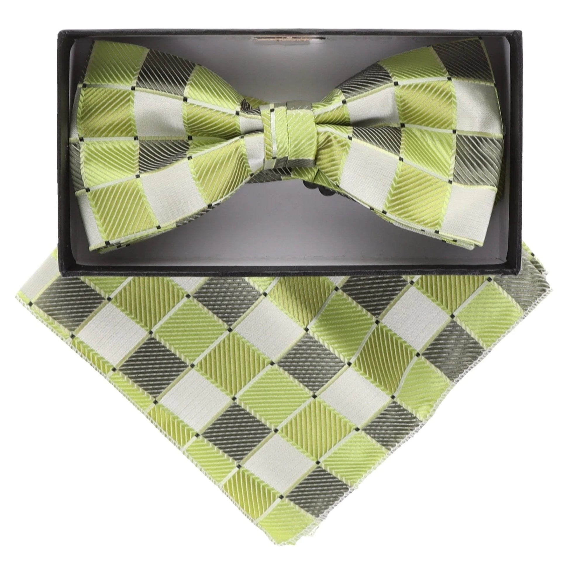 Vittorio Farina Men's Geometric Design Satin Bow Tie & Pocket Square in Gift Box - BH - D - 21012 - Classy Cufflinks