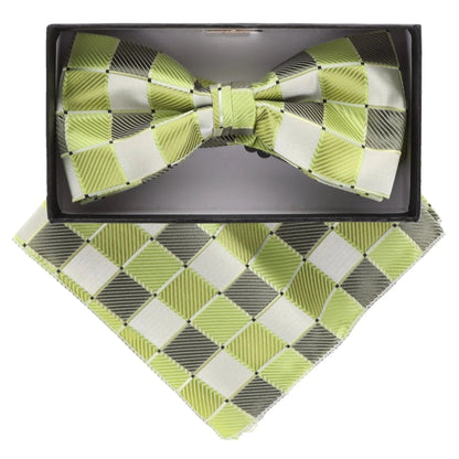 Vittorio Farina Men's Geometric Design Satin Bow Tie & Pocket Square in Gift Box - BH - D - 21012 - Classy Cufflinks