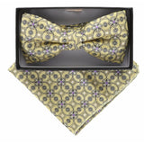 Vittorio Farina Men's Geometric Design Satin Bow Tie & Pocket Square in Gift Box - BH - D - 21037 - Classy Cufflinks