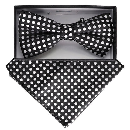 Vittorio Farina Men's Geometric Design Satin Bow Tie & Pocket Square in Gift Box - BH - D - 23075 - Classy Cufflinks