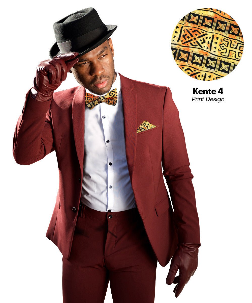 Vittorio Farina Men's Kente Satin Bow Tie & Pocket Square in Gift Box - BH - K_Kente 4 - Classy Cufflinks