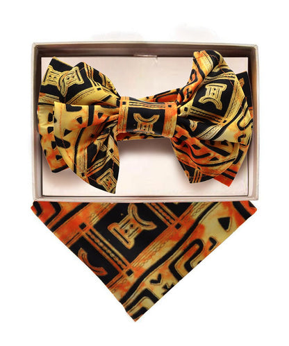 Vittorio Farina Men's XL Kente Bow Tie & Pocket Square in Gift Box - BH - K - XL_Kente 4 - Classy Cufflinks