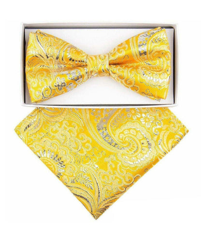 Vittorio Farina Men's Metallic Design Bow Tie & Pocket Square in Gift Box - bhm - 026 - Classy Cufflinks