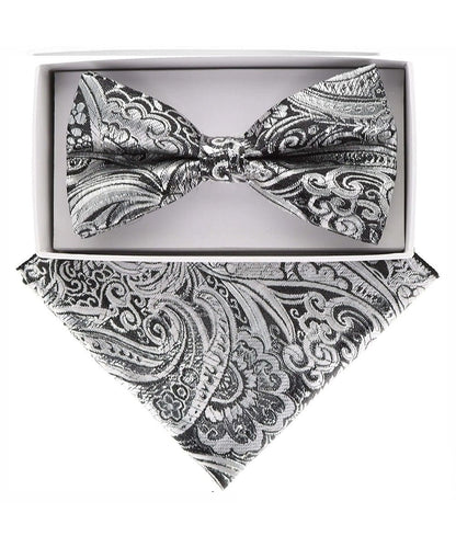 Vittorio Farina Men's Metallic Design Bow Tie & Pocket Square in Gift Box - bhm - 038 - Classy Cufflinks