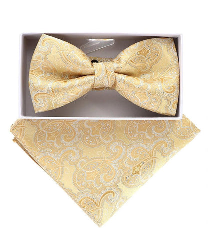 Vittorio Farina Men's Metallic Design Bow Tie & Pocket Square in Gift Box - bhm - 050 - Classy Cufflinks