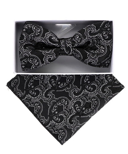 Vittorio Farina Men's Metallic Design Bow Tie & Pocket Square in Gift Box - bhm - 053 - Classy Cufflinks