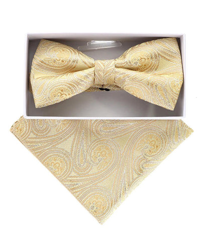 Vittorio Farina Men's Metallic Design Bow Tie & Pocket Square in Gift Box - bhm - 055 - Classy Cufflinks