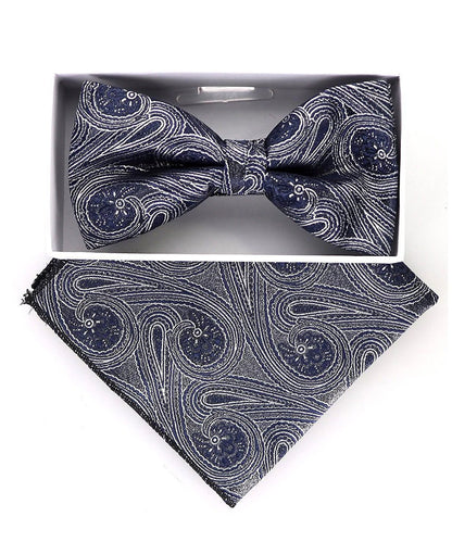 Vittorio Farina Men's Metallic Design Bow Tie & Pocket Square in Gift Box - bhm - 057 - Classy Cufflinks