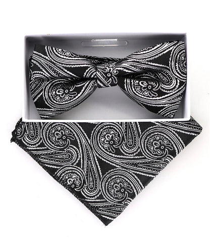 Vittorio Farina Men's Metallic Design Bow Tie & Pocket Square in Gift Box - bhm - 058 - Classy Cufflinks