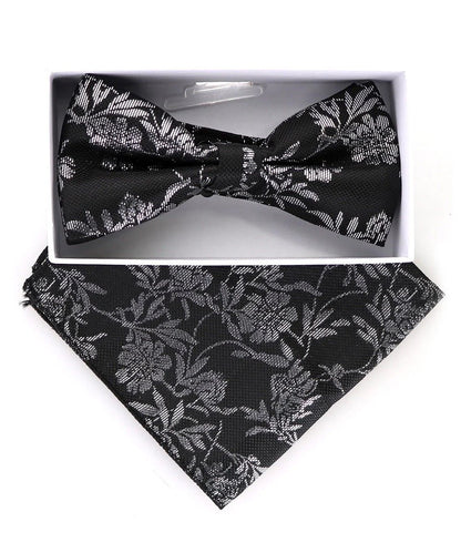 Vittorio Farina Men's Metallic Design Bow Tie & Pocket Square in Gift Box - bhm - 059 - Classy Cufflinks