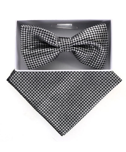 Vittorio Farina Men's Metallic Design Bow Tie & Pocket Square in Gift Box - bhm - 062 - Classy Cufflinks