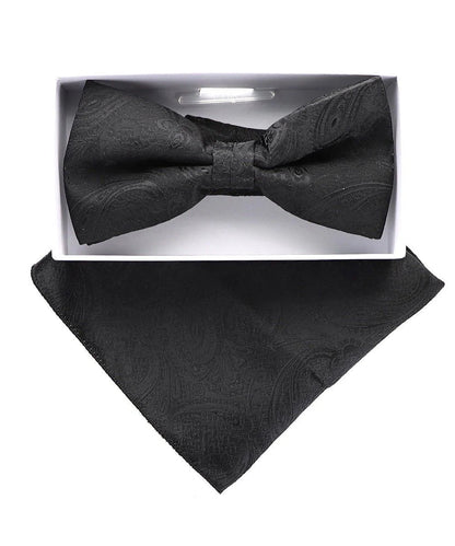 Vittorio Farina Men's Metallic Design Bow Tie & Pocket Square in Gift Box - bhm - 065 - Classy Cufflinks