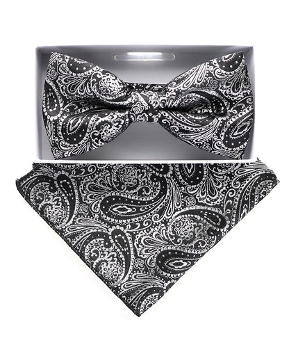Vittorio Farina Men's Metallic Design Bow Tie & Pocket Square in Gift Box - bhm - 066 - Classy Cufflinks